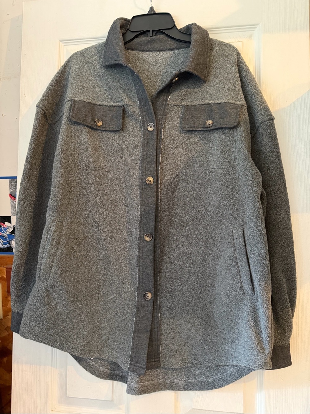 Women's Grey Button-Front Shacket Jacket